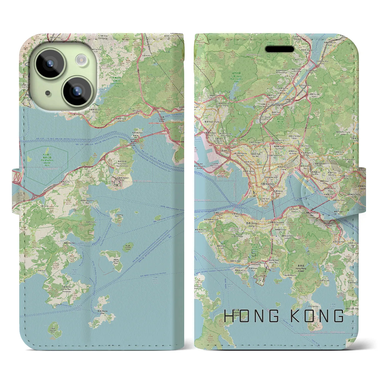 【香港】地図柄iPhoneケース（手帳両面タイプ・ナチュラル）iPhone 15 用