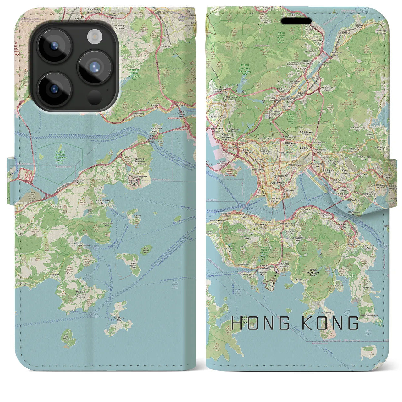 【香港】地図柄iPhoneケース（手帳両面タイプ・ナチュラル）iPhone 15 Pro Max 用