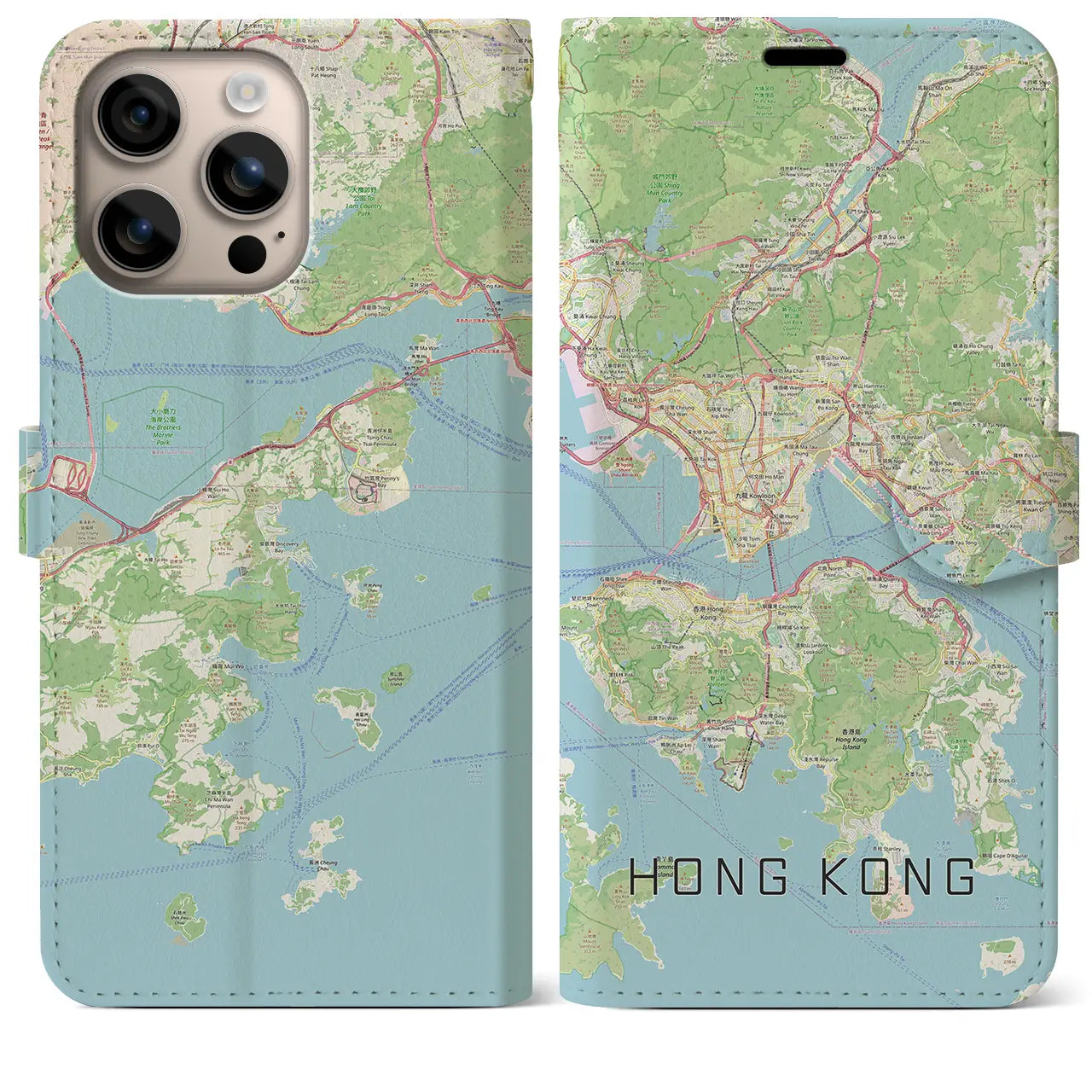 【香港（中華人民共和国）】地図柄iPhoneケース（手帳タイプ）ナチュラル・iPhone 16 Plus 用