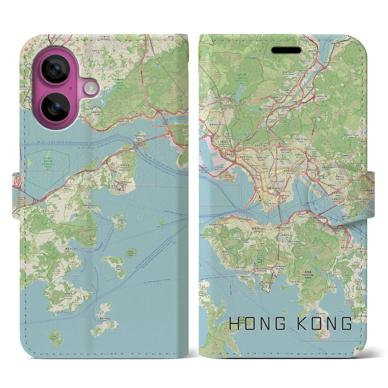 【香港（中華人民共和国）】地図柄iPhoneケース（手帳タイプ）ナチュラル・iPhone 16 Pro 用