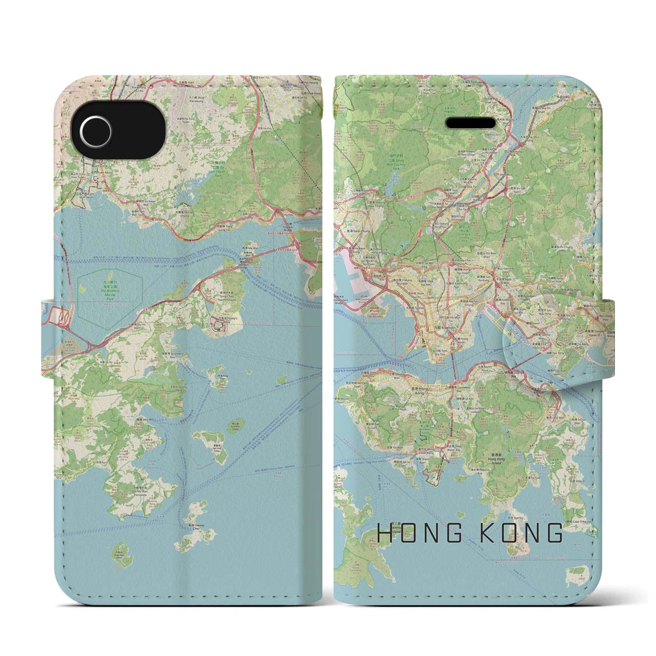 【香港】地図柄iPhoneケース（手帳両面タイプ・ナチュラル）iPhone SE（第3 / 第2世代） / 8 / 7 / 6s / 6 用