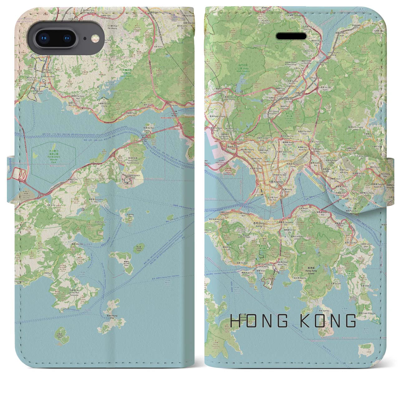 【香港】地図柄iPhoneケース（手帳両面タイプ・ナチュラル）iPhone 8Plus /7Plus / 6sPlus / 6Plus 用