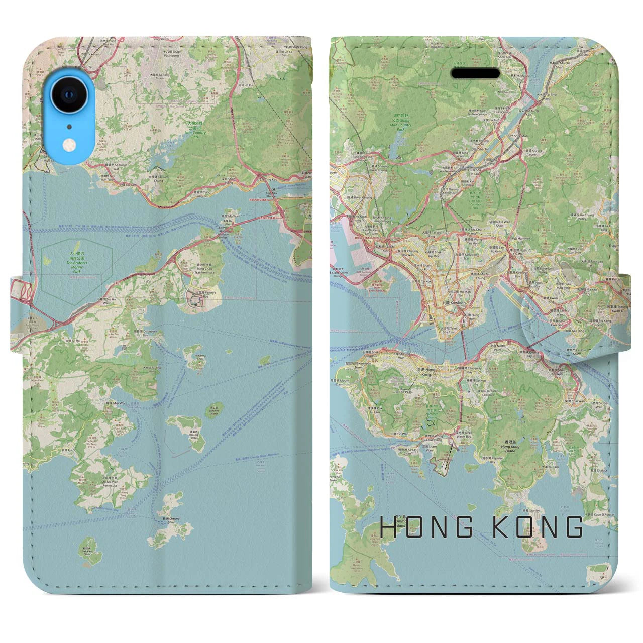 【香港】地図柄iPhoneケース（手帳両面タイプ・ナチュラル）iPhone XR 用
