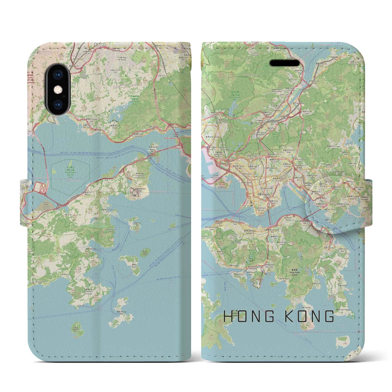 【香港】地図柄iPhoneケース（手帳両面タイプ・ナチュラル）iPhone XS / X 用