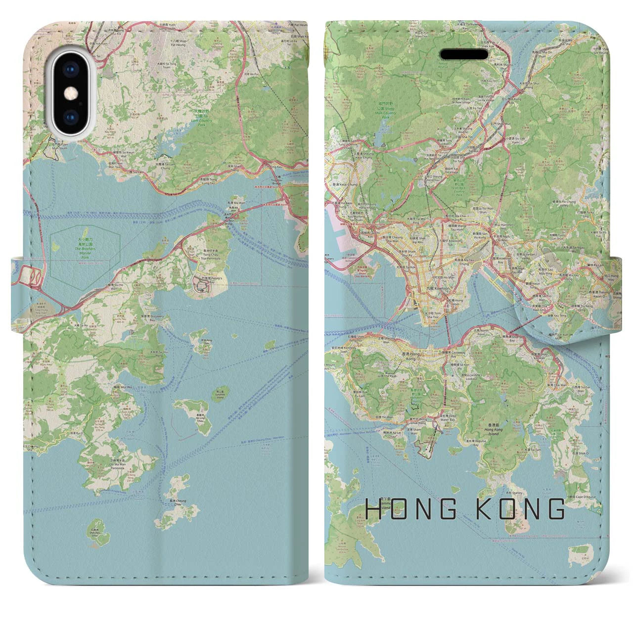 【香港】地図柄iPhoneケース（手帳両面タイプ・ナチュラル）iPhone XS Max 用