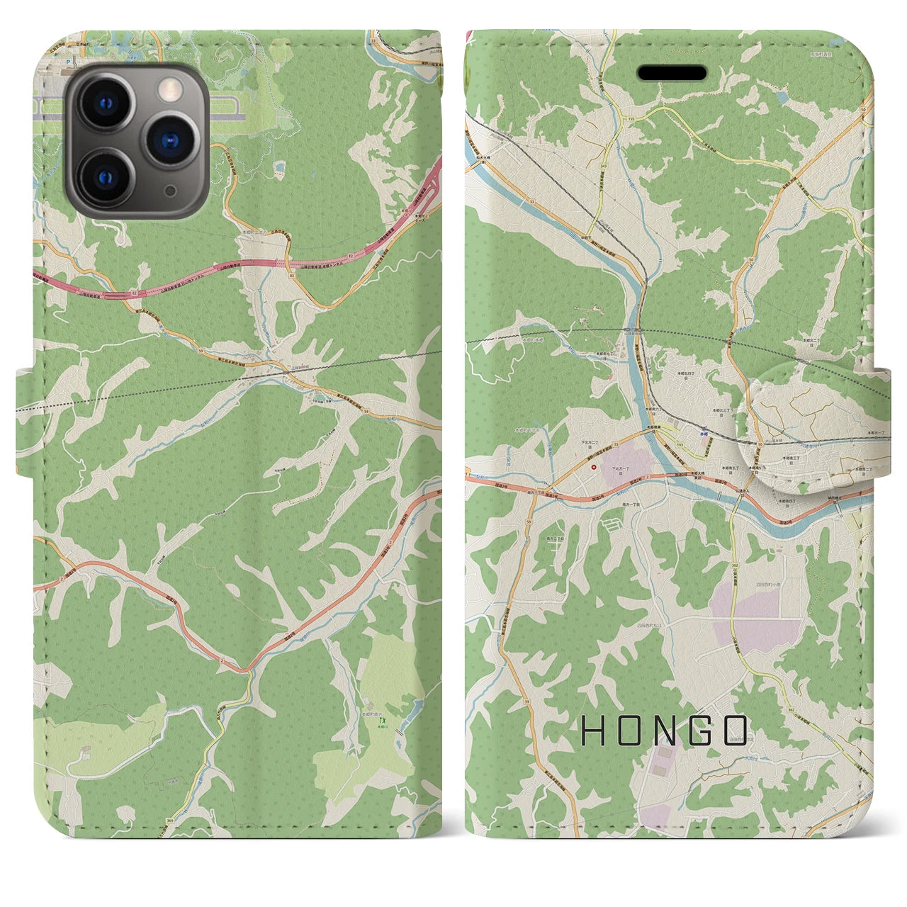 【本郷（広島県）】地図柄iPhoneケース（手帳タイプ）ナチュラル・iPhone 11 Pro Max 用