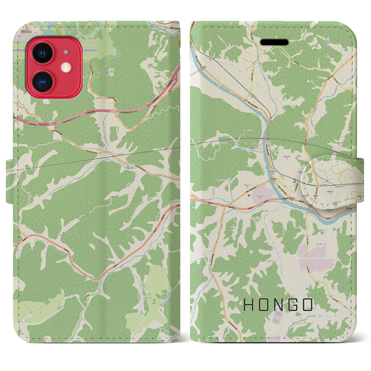 【本郷（広島県）】地図柄iPhoneケース（手帳タイプ）ナチュラル・iPhone 11 用