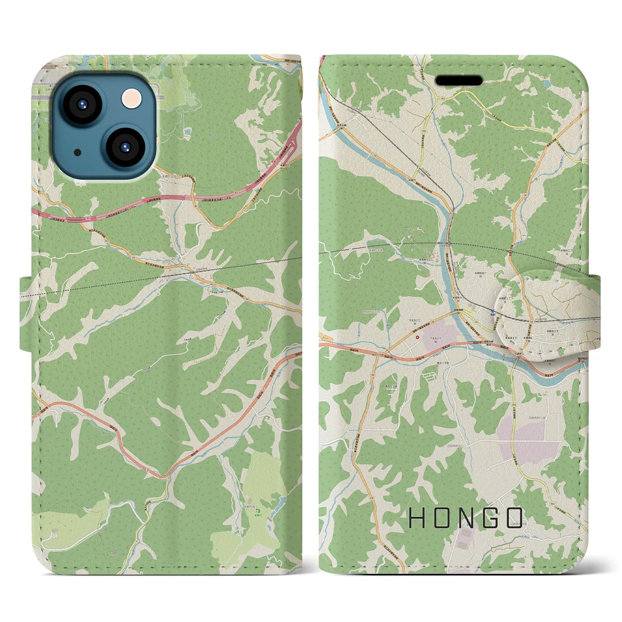 【本郷（広島県）】地図柄iPhoneケース（手帳タイプ）ナチュラル・iPhone 13 用