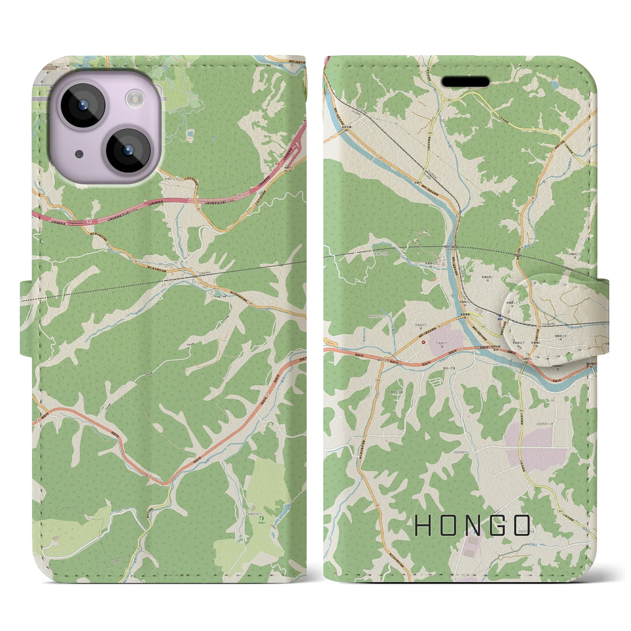 【本郷（広島県）】地図柄iPhoneケース（手帳タイプ）ナチュラル・iPhone 14 用