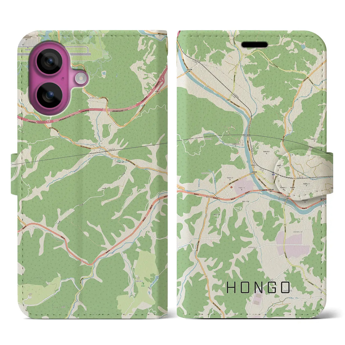 【本郷（広島県）】地図柄iPhoneケース（手帳タイプ）ナチュラル・iPhone 16 Pro 用