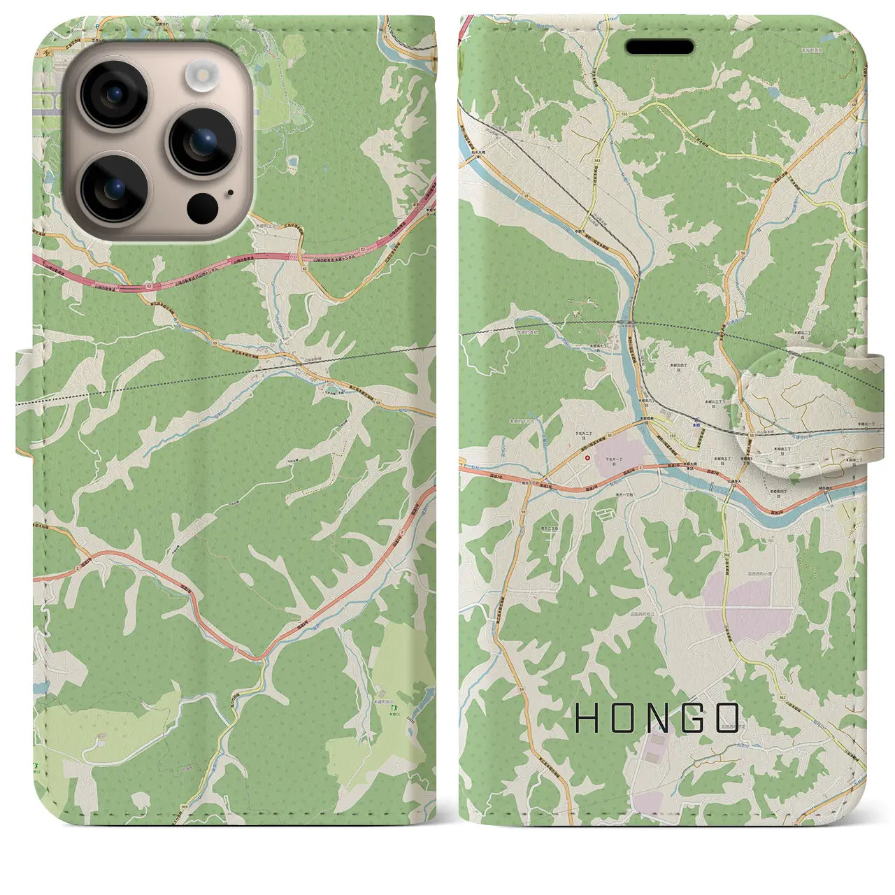 【本郷（広島県）】地図柄iPhoneケース（手帳タイプ）ナチュラル・iPhone 16 Plus 用