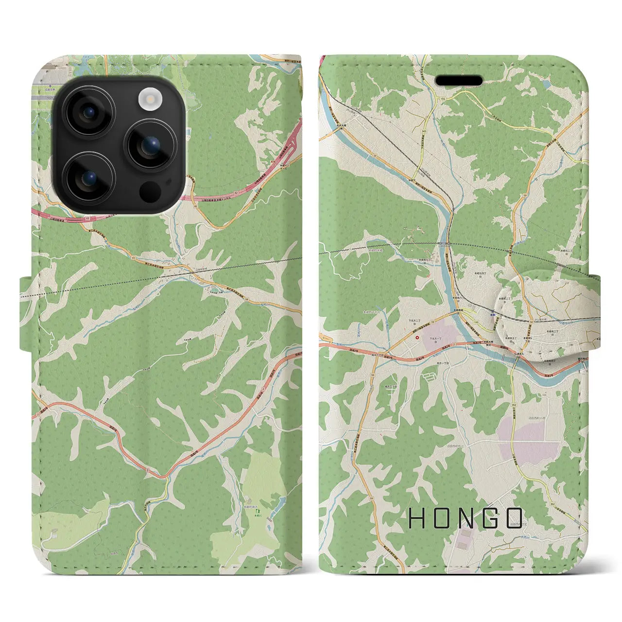 【本郷（広島県）】地図柄iPhoneケース（手帳タイプ）ナチュラル・iPhone 16 用