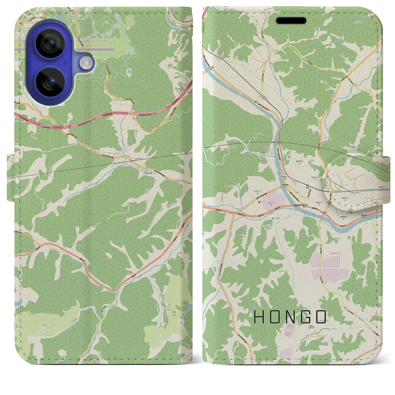 【本郷（広島県）】地図柄iPhoneケース（手帳タイプ）ナチュラル・iPhone 16 Pro Max 用