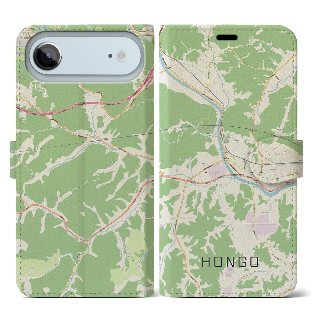 【本郷(広島県)】地図柄iPhoneケース(手帳タイプ)モノトーン・iPhone 17 Pro Max 用