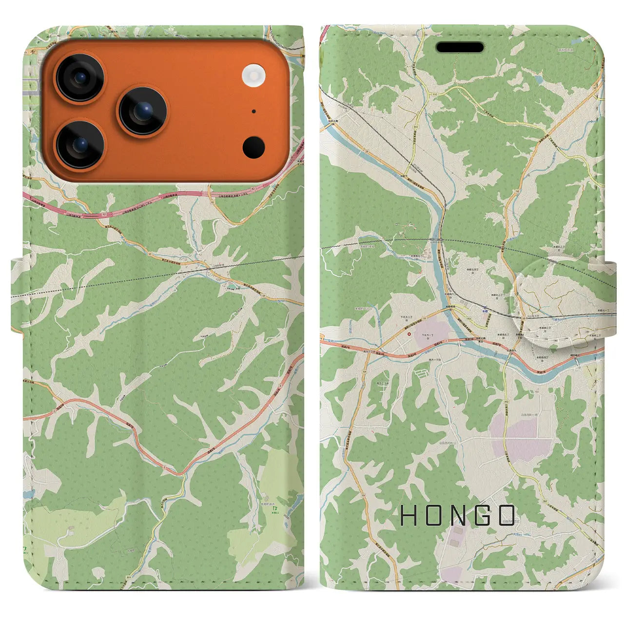 【本郷（広島県）】地図柄iPhoneケース（手帳タイプ）