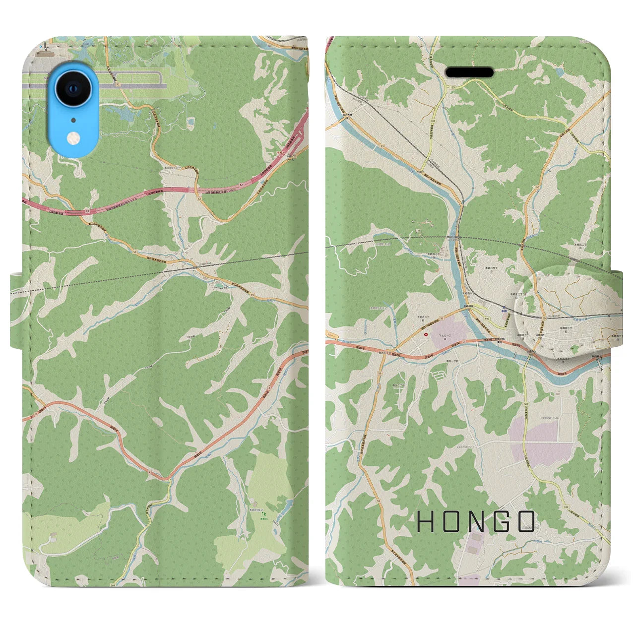 【本郷（広島県）】地図柄iPhoneケース（手帳タイプ）ナチュラル・iPhone XR 用