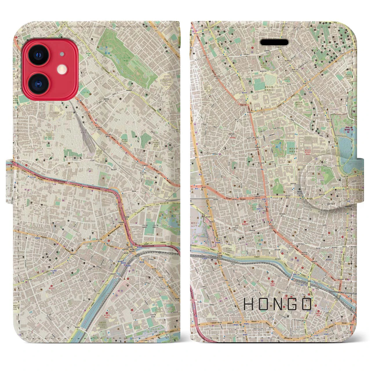 【本郷（東京都）】地図柄iPhoneケース（手帳タイプ）ナチュラル・iPhone 11 用