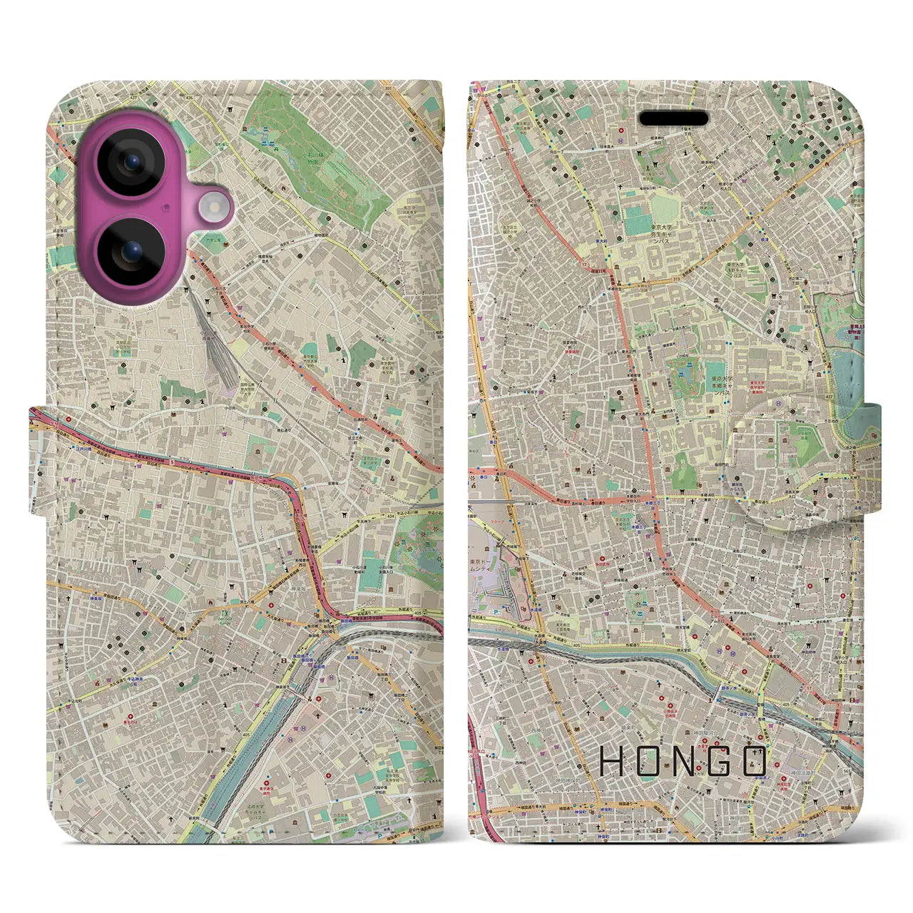 【本郷（東京都）】地図柄iPhoneケース（手帳タイプ）ナチュラル・iPhone 16 Pro 用