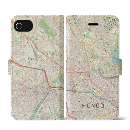 【本郷（東京都）】地図柄iPhoneケース（手帳タイプ）ナチュラル・iPhone SE（第3 / 第2世代） / 8 / 7 / 6s / 6 用