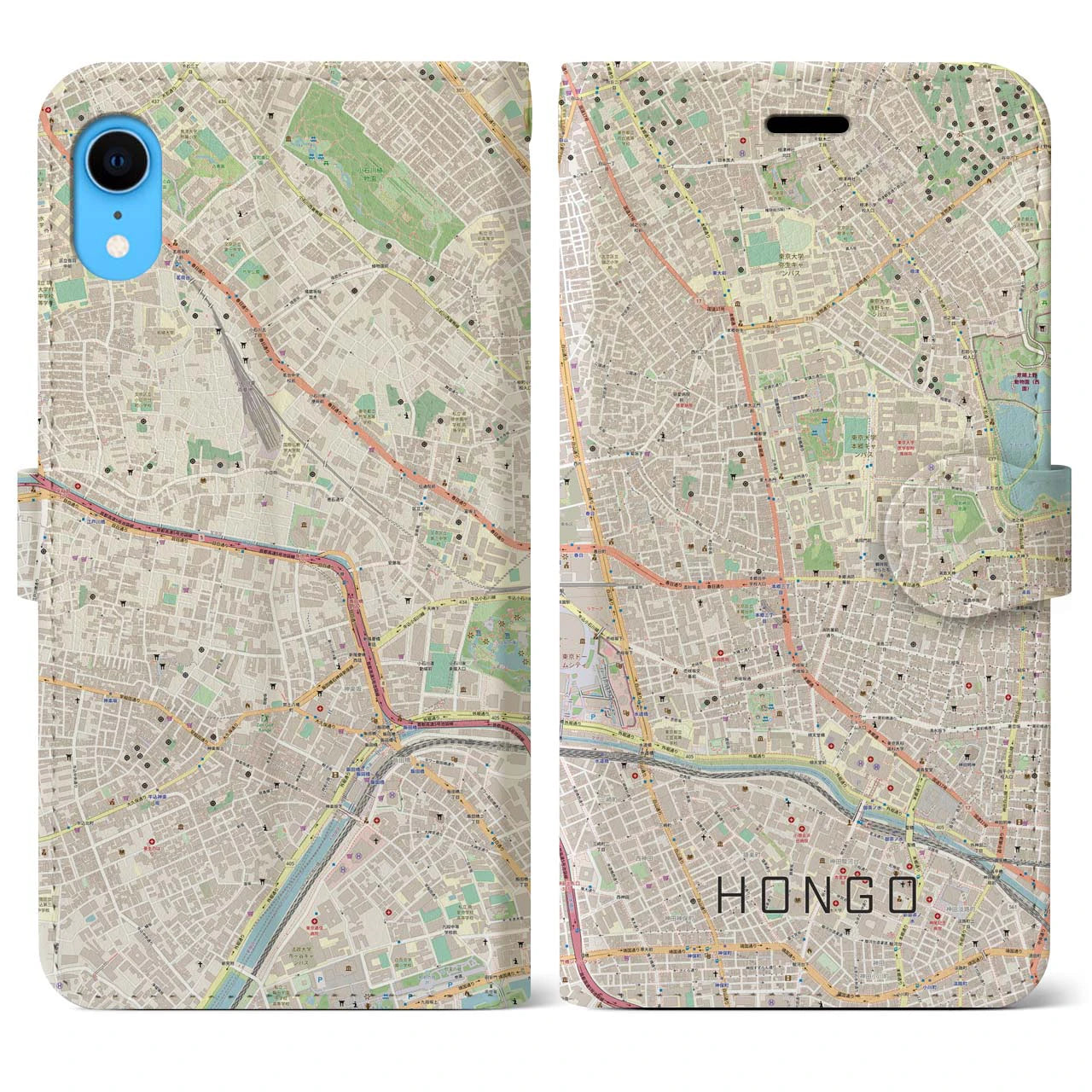 【本郷（東京都）】地図柄iPhoneケース（手帳タイプ）ナチュラル・iPhone XR 用