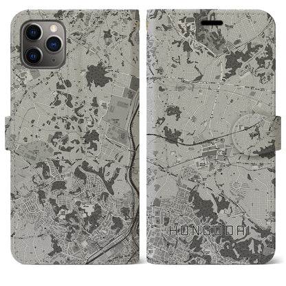 【本郷台（神奈川県）】地図柄iPhoneケース（手帳タイプ）モノトーン・iPhone 11 Pro Max 用