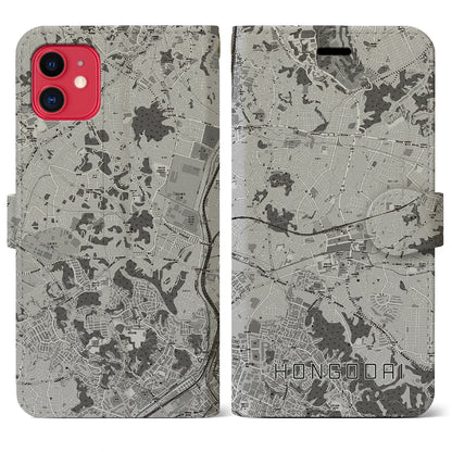 【本郷台（神奈川県）】地図柄iPhoneケース（手帳タイプ）モノトーン・iPhone 11 用