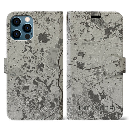 【本郷台（神奈川県）】地図柄iPhoneケース（手帳タイプ）モノトーン・iPhone 12 / 12 Pro 用