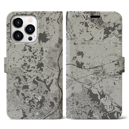 【本郷台（神奈川県）】地図柄iPhoneケース（手帳タイプ）モノトーン・iPhone 13 Pro 用