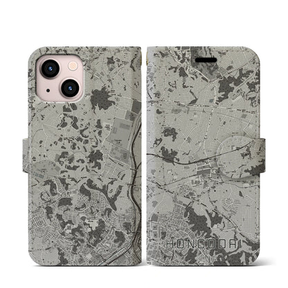 【本郷台（神奈川県）】地図柄iPhoneケース（手帳タイプ）モノトーン・iPhone 13 mini 用