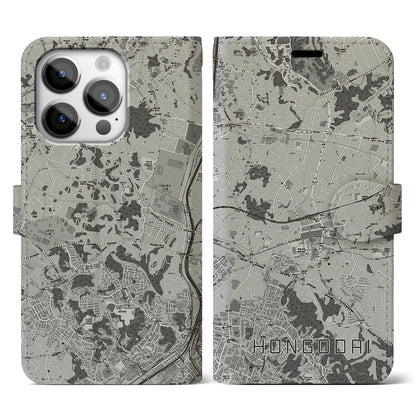 【本郷台（神奈川県）】地図柄iPhoneケース（手帳タイプ）モノトーン・iPhone 14 Pro 用