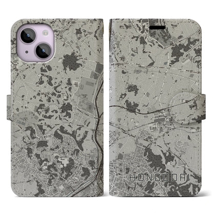 【本郷台（神奈川県）】地図柄iPhoneケース（手帳タイプ）モノトーン・iPhone 14 用