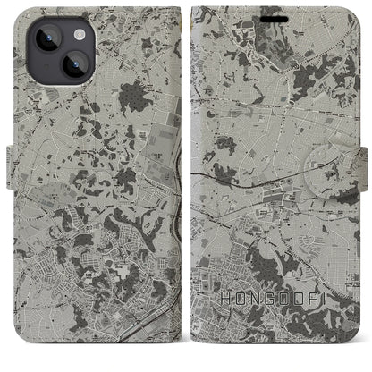 【本郷台（神奈川県）】地図柄iPhoneケース（手帳タイプ）モノトーン・iPhone 14 Plus 用