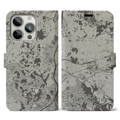 【本郷台（神奈川県）】地図柄iPhoneケース（手帳タイプ）モノトーン・iPhone 15 Pro 用