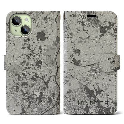 【本郷台（神奈川県）】地図柄iPhoneケース（手帳タイプ）モノトーン・iPhone 15 用