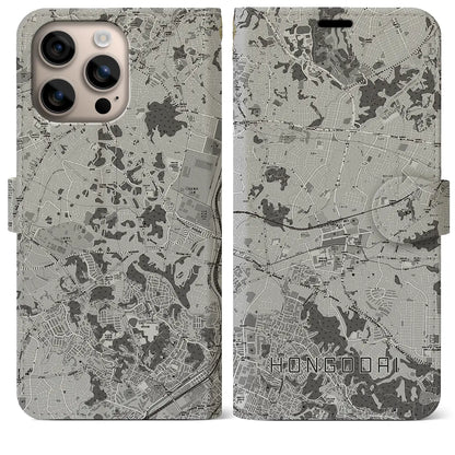 【本郷台（神奈川県）】地図柄iPhoneケース（手帳タイプ）モノトーン・iPhone 16 Plus 用