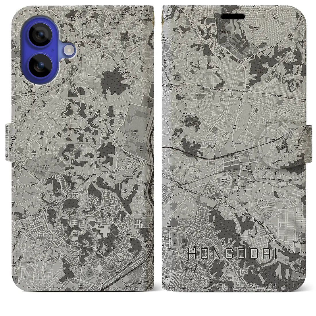 【本郷台(神奈川県)】地図柄iPhoneケース(手帳タイプ)モノトーン・iPhone 16 Pro Max 用