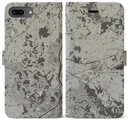 【本郷台（神奈川県）】地図柄iPhoneケース（手帳タイプ）モノトーン・iPhone 8Plus /7Plus / 6sPlus / 6Plus 用