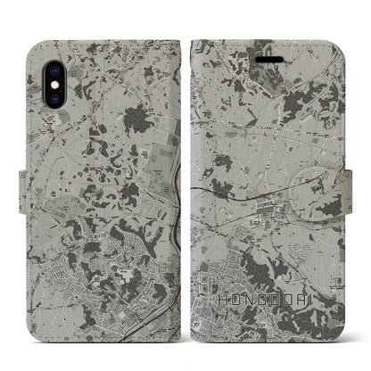 【本郷台（神奈川県）】地図柄iPhoneケース（手帳タイプ）モノトーン・iPhone XS / X 用