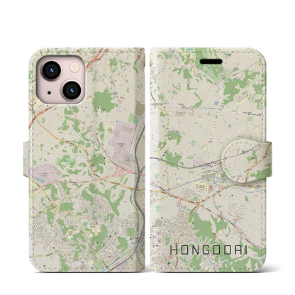 【本郷台（神奈川県）】地図柄iPhoneケース（手帳タイプ）ナチュラル・iPhone 13 mini 用