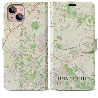 【本郷台（神奈川県）】地図柄iPhoneケース（手帳タイプ）ナチュラル・iPhone 15 Plus 用
