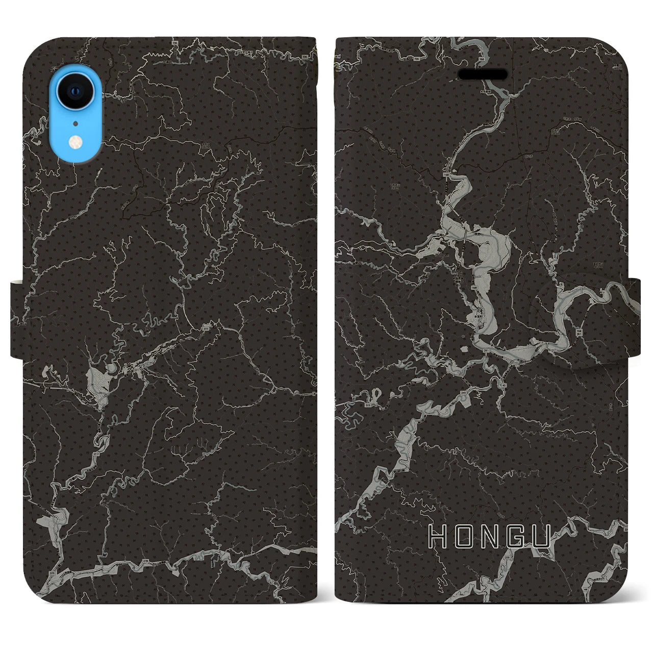 【本宮（和歌山県）】地図柄iPhoneケース（手帳タイプ）モノトーン・iPhone XR 用