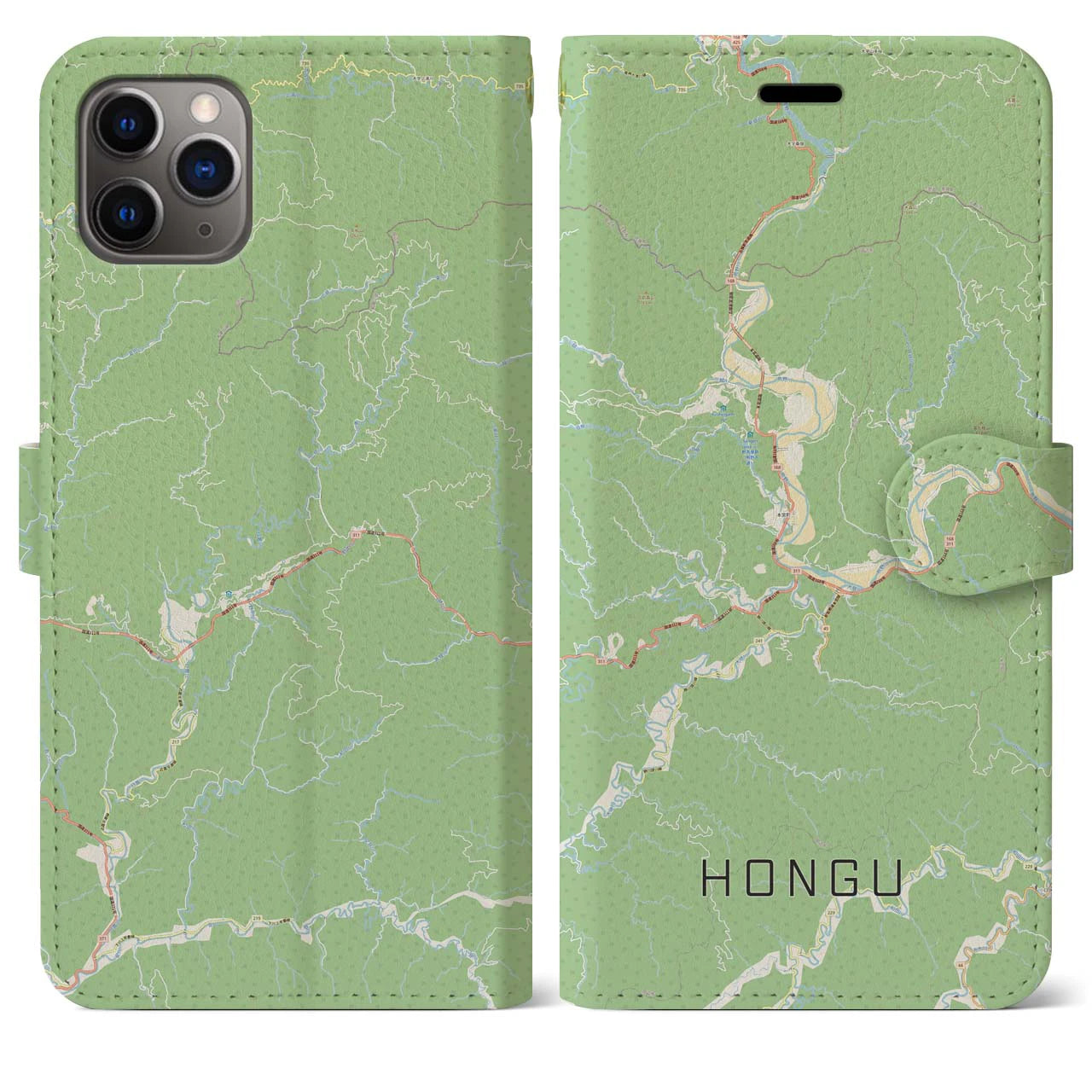 【本宮（和歌山県）】地図柄iPhoneケース（手帳タイプ）ナチュラル・iPhone 11 Pro Max 用