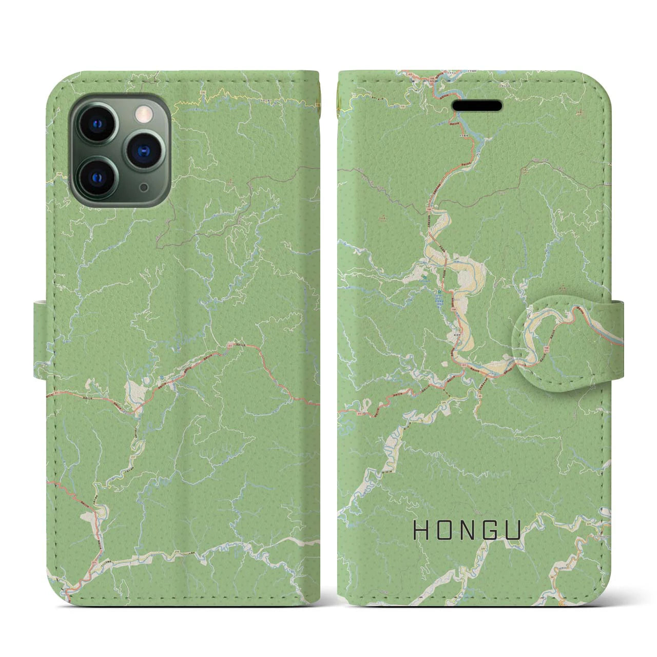 【本宮（和歌山県）】地図柄iPhoneケース（手帳タイプ）ナチュラル・iPhone 11 Pro 用