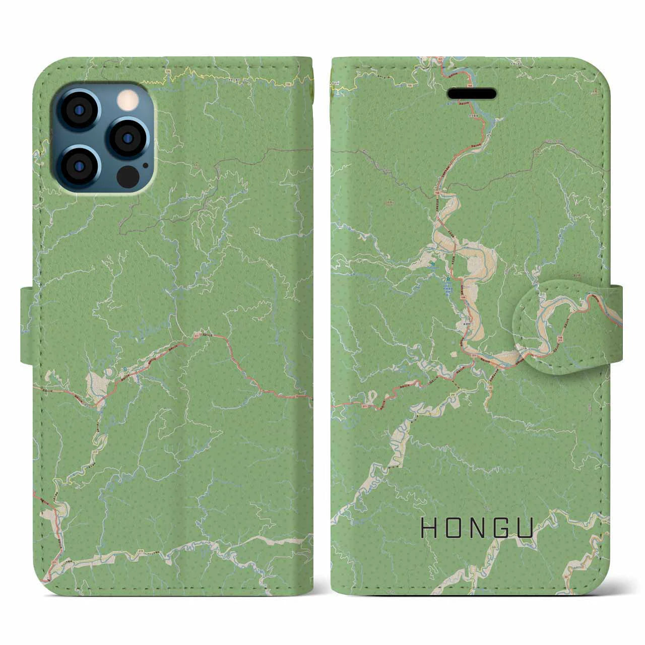 【本宮（和歌山県）】地図柄iPhoneケース（手帳タイプ）ナチュラル・iPhone 12 / 12 Pro 用