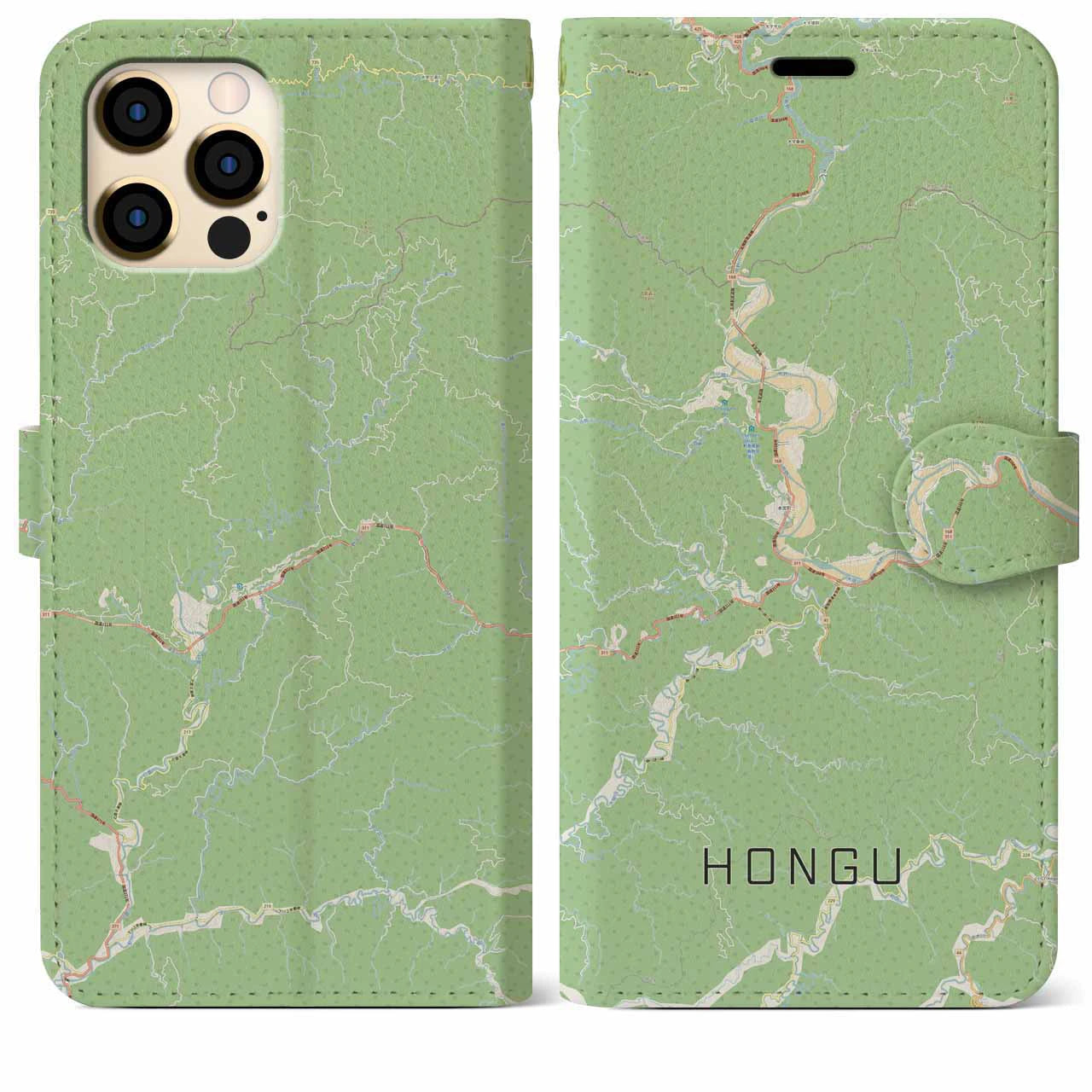 【本宮（和歌山県）】地図柄iPhoneケース（手帳タイプ）ナチュラル・iPhone 12 Pro Max 用