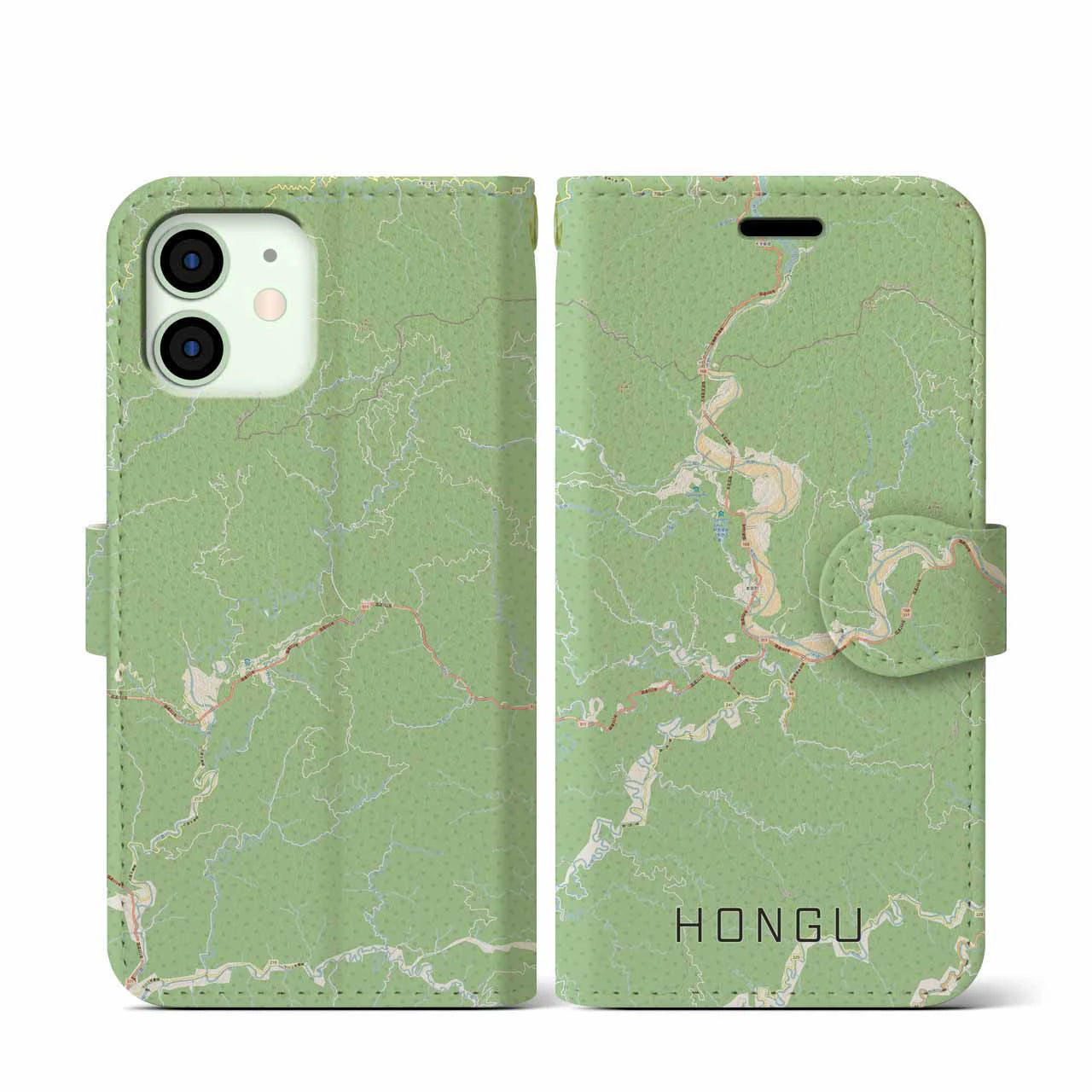 【本宮（和歌山県）】地図柄iPhoneケース（手帳タイプ）ナチュラル・iPhone 12 mini 用