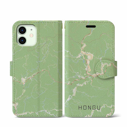 【本宮（和歌山県）】地図柄iPhoneケース（手帳タイプ）ナチュラル・iPhone 12 mini 用