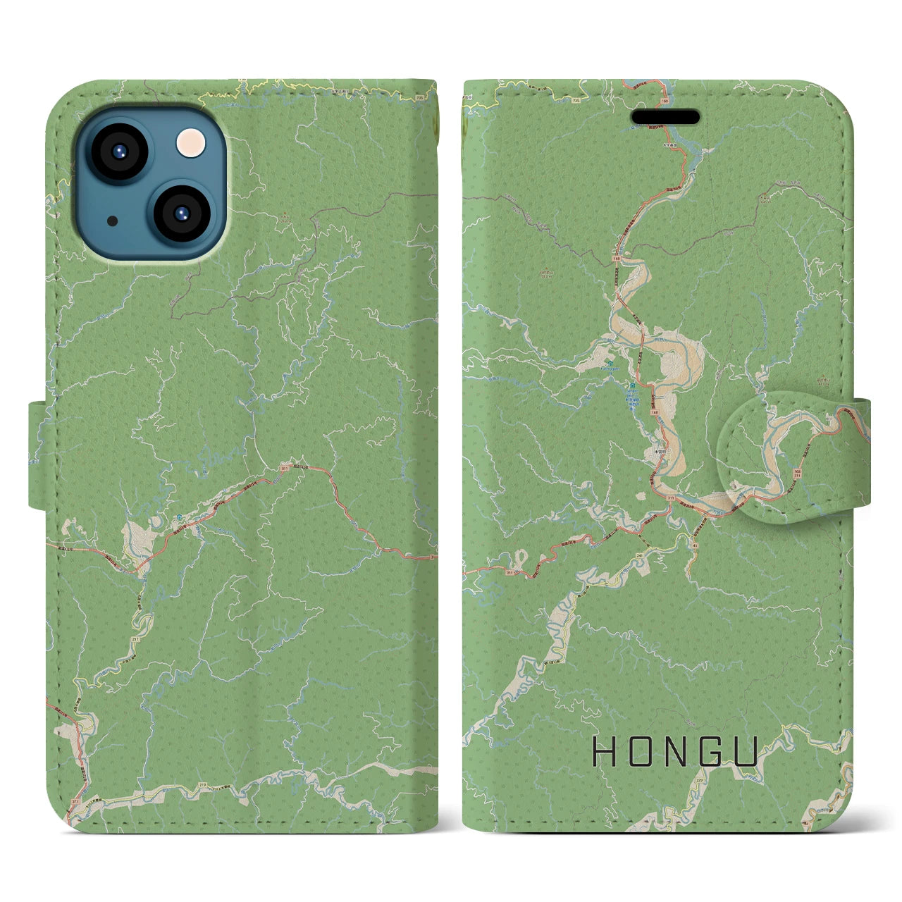 【本宮（和歌山県）】地図柄iPhoneケース（手帳タイプ）ナチュラル・iPhone 13 用