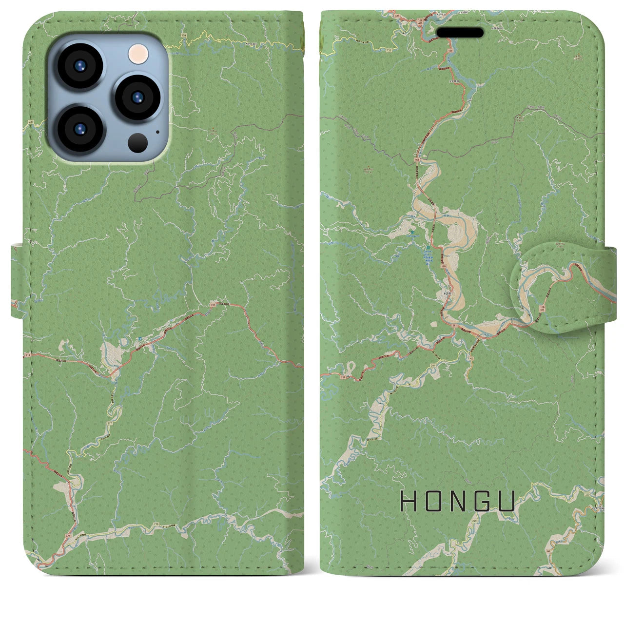 【本宮（和歌山県）】地図柄iPhoneケース（手帳タイプ）ナチュラル・iPhone 13 Pro Max 用