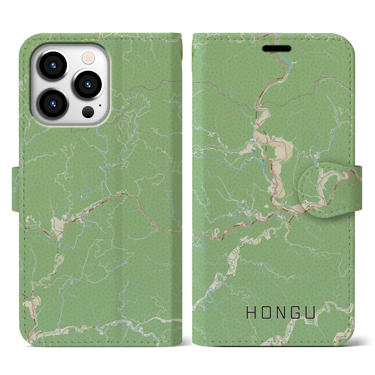 【本宮（和歌山県）】地図柄iPhoneケース（手帳タイプ）ナチュラル・iPhone 13 Pro 用